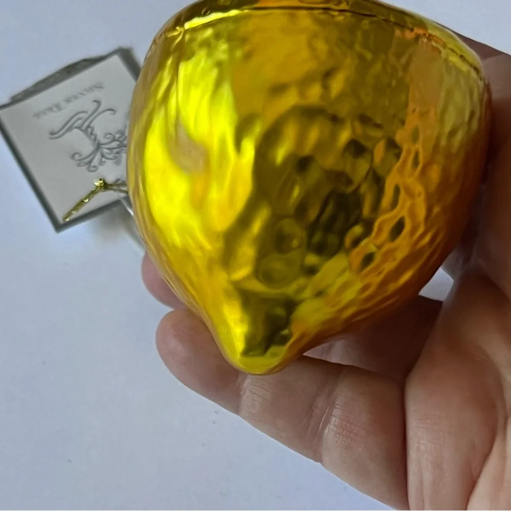 SILVER TREE HALF LEMON GLASS CHRISTMAS ORNAMENT YELLOW 3” NWT
